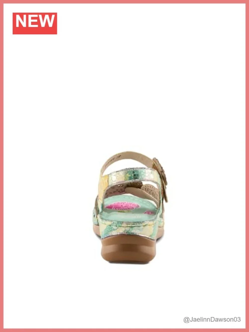 L'Artiste Script Women's Hand-Painted Floral Leather Wedge Sandal